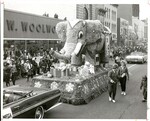 Elephant Parade Float and crowd by Indiana State University, University Archives