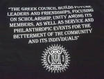 Greek community t-shirt, back by Indiana State University, Special Collections