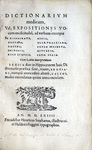 Dictionarium Medicum -- Title Page by Rare Books and Manuscripts